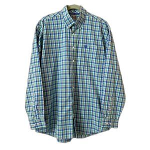 Cinch Size M Men Green Plaid Western Rodeo Ranch Preppy Button Down Dress Shirt